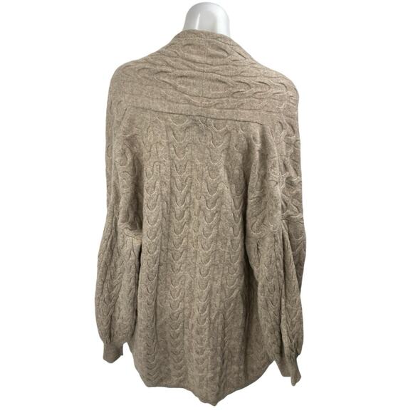 Repeat 100% Cashmere Tan Cable Knit Open Front Long Sleeve Cardigan Sweater XXS - Picture 2 of 4